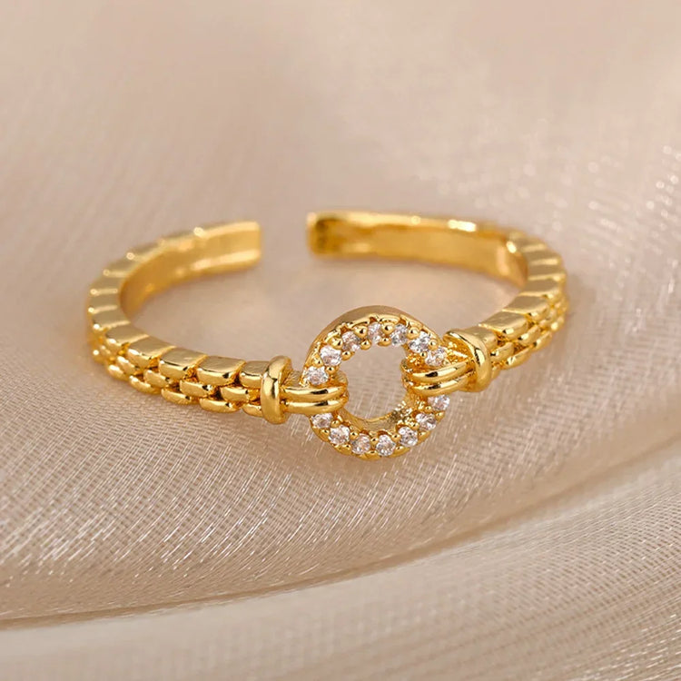 Tidal Vibes Gold Heart Stainless Steel Ring Women