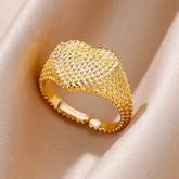 Tidal Vibes Gold Heart Stainless Steel Ring Women