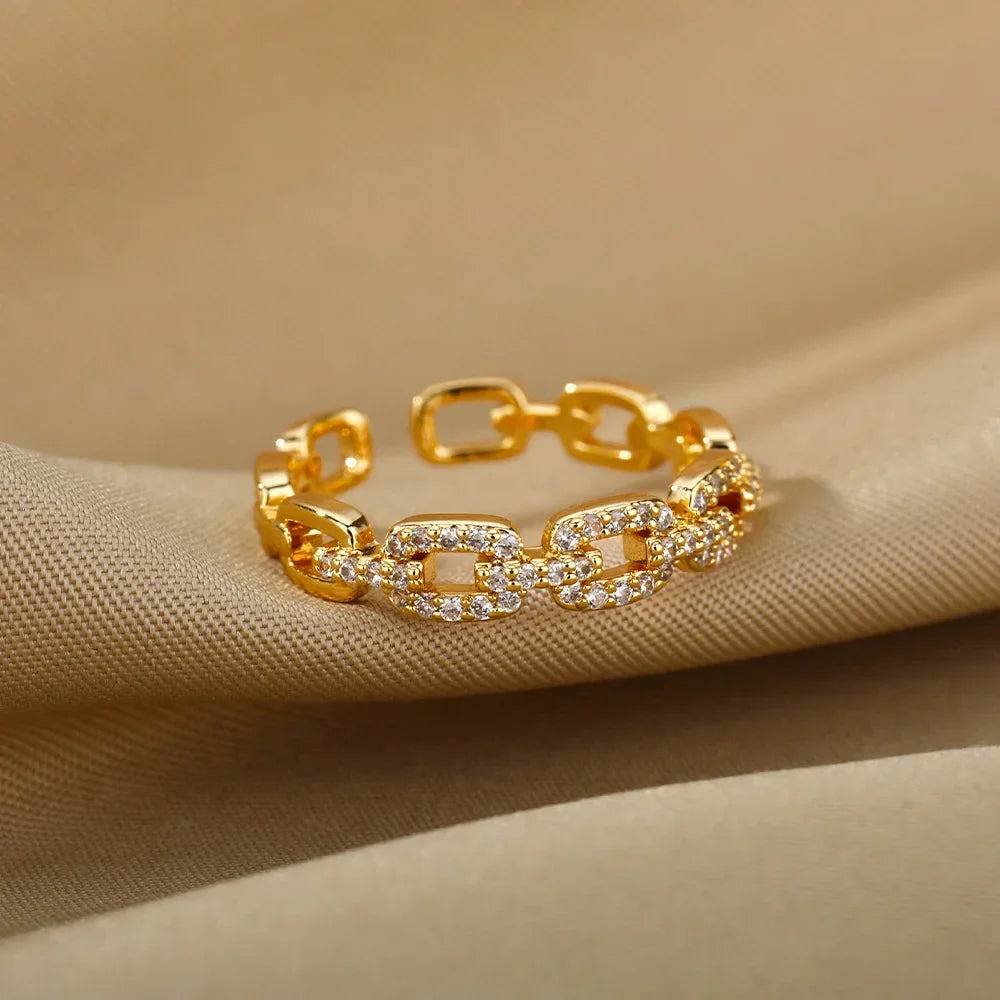Tidal Vibes Gold Heart Stainless Steel Ring Women