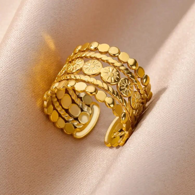 Tidal Vibes Gold Heart Stainless Steel Ring Women
